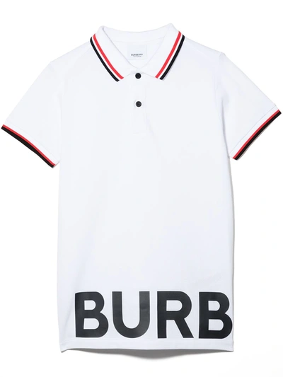 Burberry Kids' Logo Print Short-sleeve Polo Shirt In White