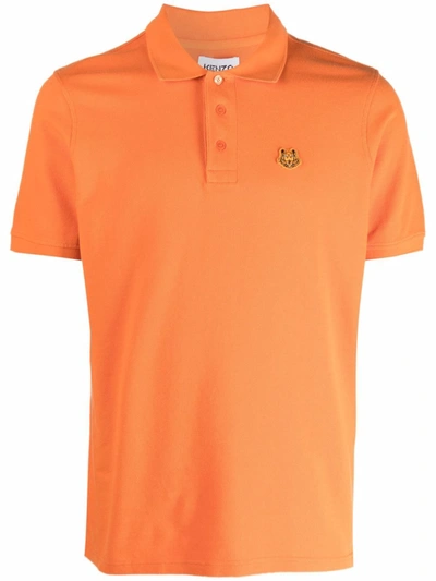 Kenzo Tiger Patch Polo Shirt In Medium Orange