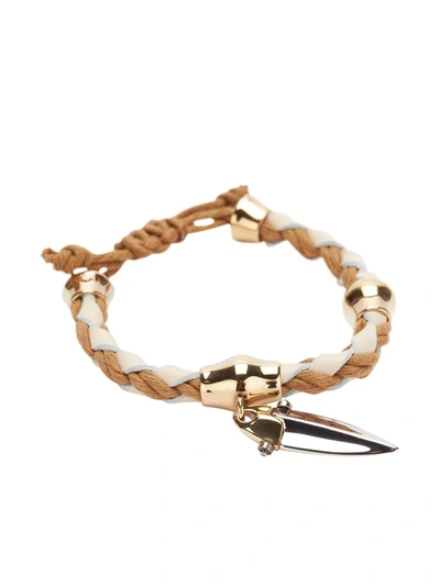 Chloé Leather, Cotton, Gold And Silver-tone Bracelet In Brown