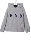 Fendi Teen Logo-patch Towelling Hoodie In 灰色