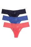 Felina Lace Thong In Eve Blue/hibiscus/dzzling Blue