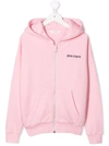 PALM ANGELS KIDS PINK HOODIE WITH ZIP AND CONTRASTING LOGO,PGBE001F21FLE001 3046