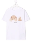 Palm Angels White T-shirt For Girl With Iconic Bear