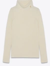 SAINT LAURENT RIBBED TURTLENECK PULLOVER IN CREAM WOOL AND CASHMERE,666098Y75DM9502