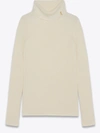 Saint Laurent Ribbed Turtleneck Pullover In Cream Wool And Cashmere In Cream