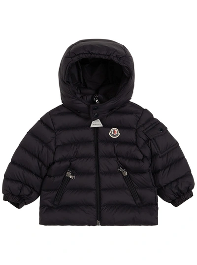 Moncler Babies' Black Nylon Down Jacket With Logo Patch