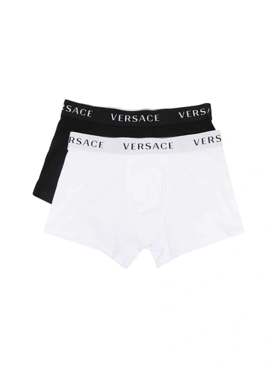 Versace Bi-pack Boxer Shorts In Black White