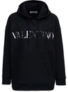 VALENTINO BLACK JERSEY AND LACE HOODIE WITH LOGO PRINT,WB3MF11M6K60NI