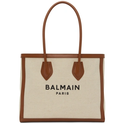 Balmain Beige & Tan B-army 42 Tote Bag In White