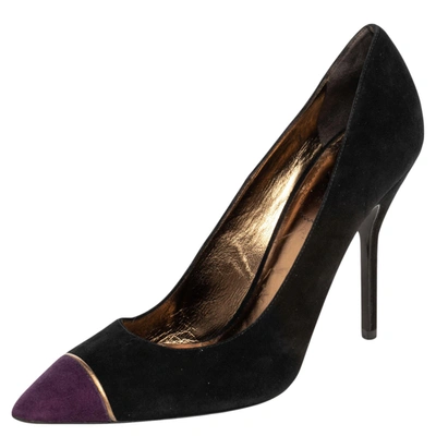 Pre-owned Saint Laurent Black/purple Suede Pointed Toe Pumps Size 41