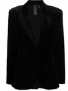 NORMA KAMALI BLACK SINGLE-BREASTED VELVET BLAZER,FB6B9AF5-C5A3-02AD-CB12-FE9A8BDC8AB5