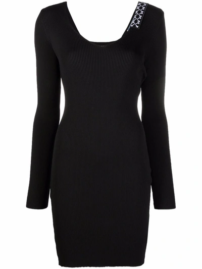 Off-white Black And White Arrows Ribbed Knit Minidress In Nero