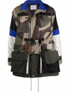 Sacai Abstract-print Colour-block Parka In Multicolor