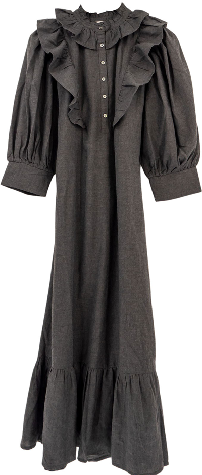 Antik Batik Lova Belted Ruffled Cotton-flannel Mini Dress In Dark Gray