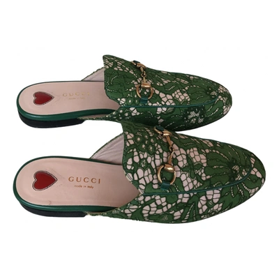 Pre-owned Gucci Princetown Cloth Mules In Green