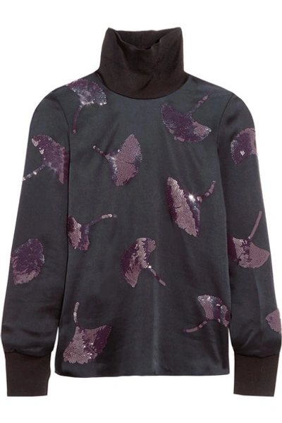 3.1 Phillip Lim / フィリップ リム Long-sleeve Gingko-embellished Satin Top, Midnight