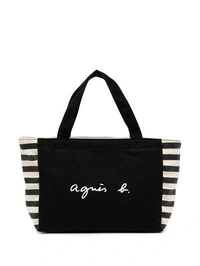 Agnès B. Logo-print Striped Tote Bag In 黑色