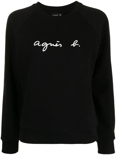 Agnès B. Logo-print Crew-neck Sweatshirt In 黑色