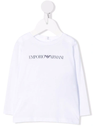 Emporio Armani Babies' Logo-print Cotton T-shirt In Bianco