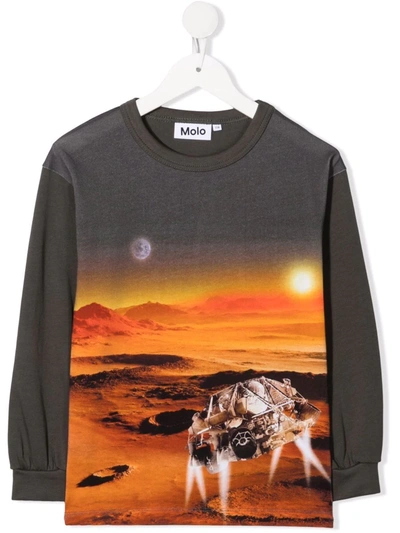 Molo Kids' Mars-motif Organic-cotton Sweatshirt In 褐色