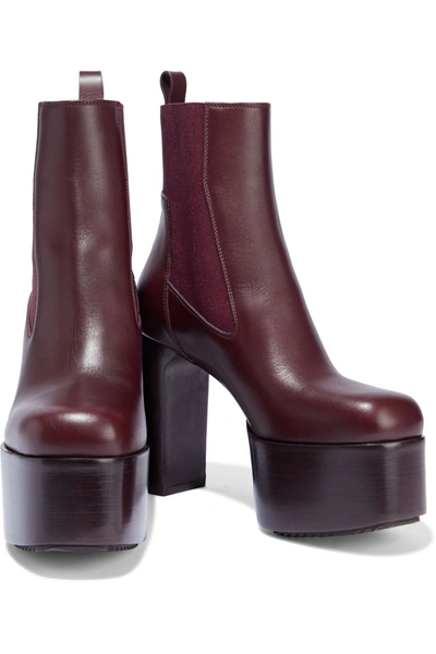 Rick Owens Kiss Leather Platform Ankle Boots In Burgundy