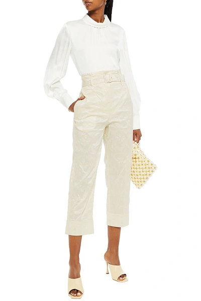 Simone Rocha Cropped Belted Embroidered Taffeta Straight-leg Trousers In White