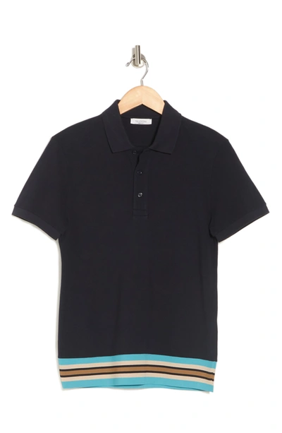 Valentino Stripe Hem Polo In Navy