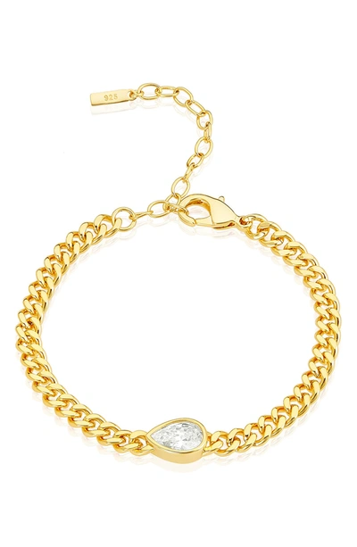 Adornia 14k Gold Plated Sideways Pear Cut Crystal Curb Chain Bracelet In Yellow