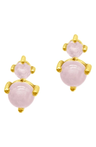 Adornia Fine Double Stack Rose Quartz Stud Earrings In Multi