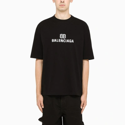 Balenciaga Black T-shirt With Contrasting Logo Lettering In ["black"/ "white"]