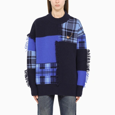 Versace Blue Patch-work Sweater In Multicolor