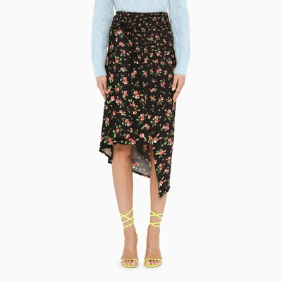 Rabanne Floral-print Asymmetric Skirt In Black