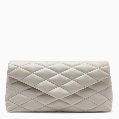 Saint Laurent Womens Cream Sade Puffer Quilted Leather Clutch Bag In White