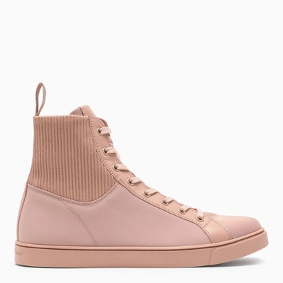 Gianvito Rossi High-top Rib-knit Leather Trainers In Peach
