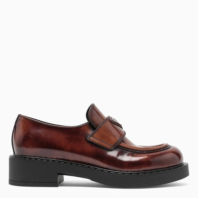 Prada Logo-plaque Brushed-effect Loafers In Brown