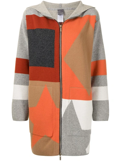 Lorena Antoniazzi Geometric-pattern Hooded Coat In Multicolour