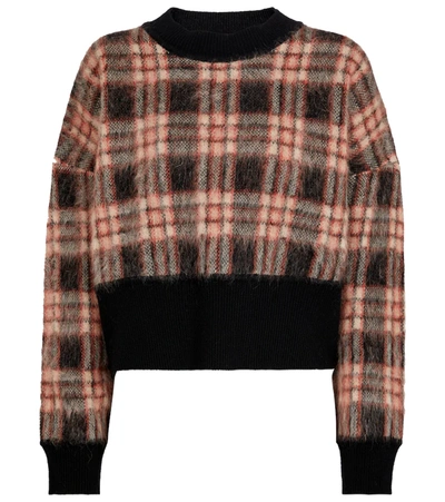 Marni Checked Wool-blend Cropped Sweater In Grey