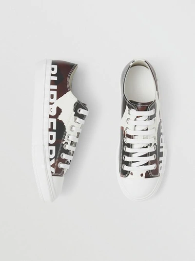 Burberry Logo Detail Camouflage Print Leather Sneakers In Dark Mocha