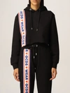 Gcds Cropped Sweatshirt In Cotton With Print In Black