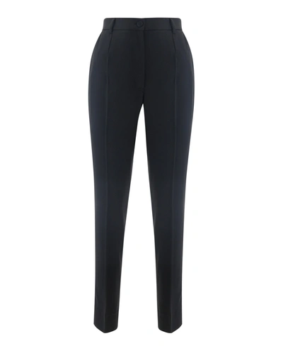 Dolce & Gabbana High Waist Stretch Wool Straight Pants In Black