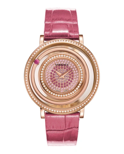 Versace Venus Diamond Leather Watch In Clear