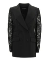 Dolce & Gabbana Double-breasted Topstitched Wool-blend And Lace Blazer In Black