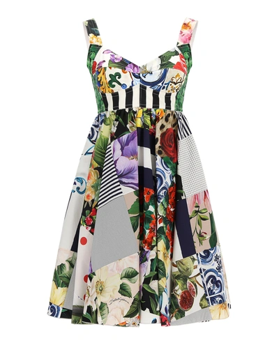 Dolce & Gabbana Patchwork Printed Cotton-blend Poplin Mini Dress In Multicolour