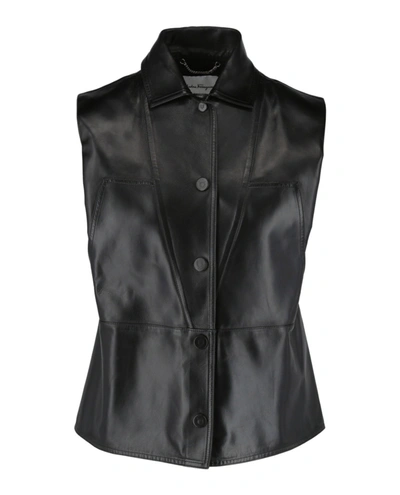 Ferragamo Sleeveless Leather Blazer Vest In Black