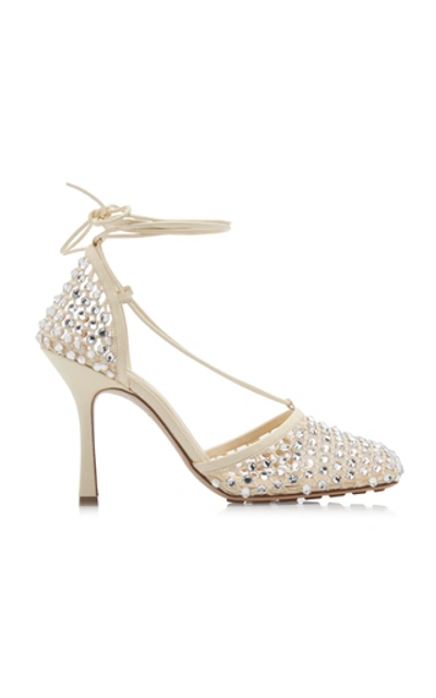 Bottega Veneta Women's Stretch Embellished Ankle Strap High Heel Pumps In White