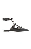 Valentino Garavani Women's Rockstud Leather Ankle Strap Flats In Black,red