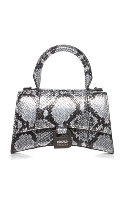Balenciaga Hourglass Xs Snake-effect Leather Bag In Silver