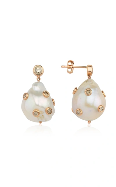 Charms Company 14k Rose Gold Pearl; Diamond Earrings