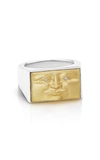 ANTHONY LENT BRICKFACE 18K YELLOW GOLD AND STERLING SILVER DIAMOND RING