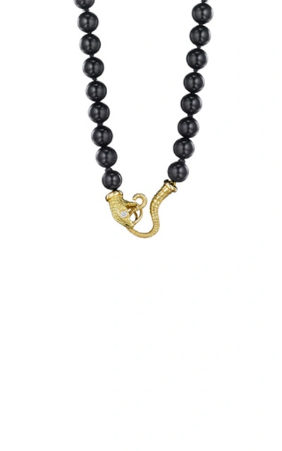 Anthony Lent Black Onyx Bead Serpent Necklace In 18k Gold And Diamonds